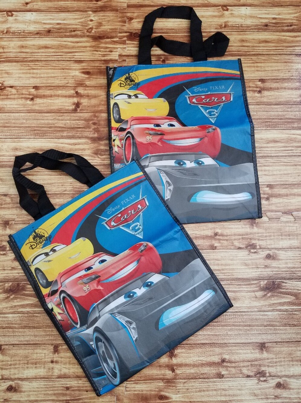 2 Disney Store Pixar Cars 3 Reusable Tote Bag Lightning McQueen Jackson Storm